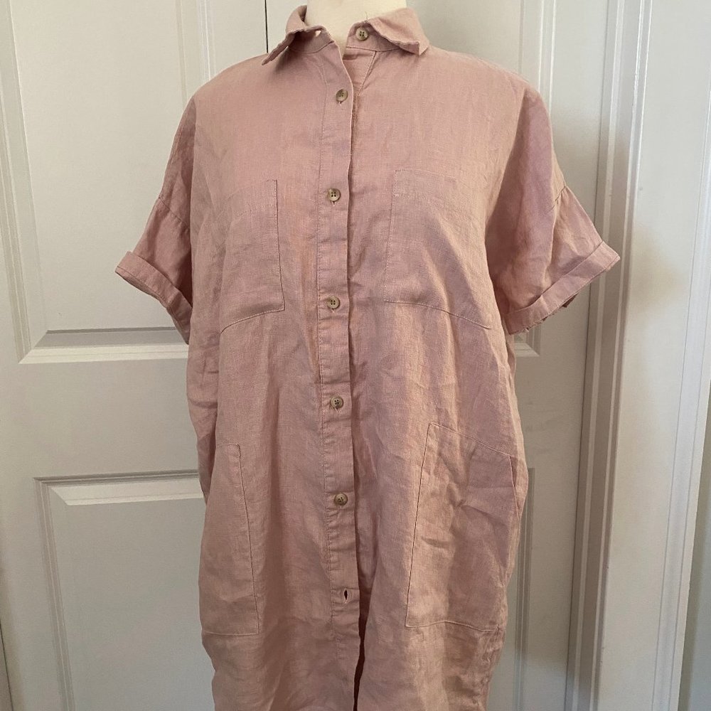 Seaside Tones Linen Shirtdress Dusty Rose One Size